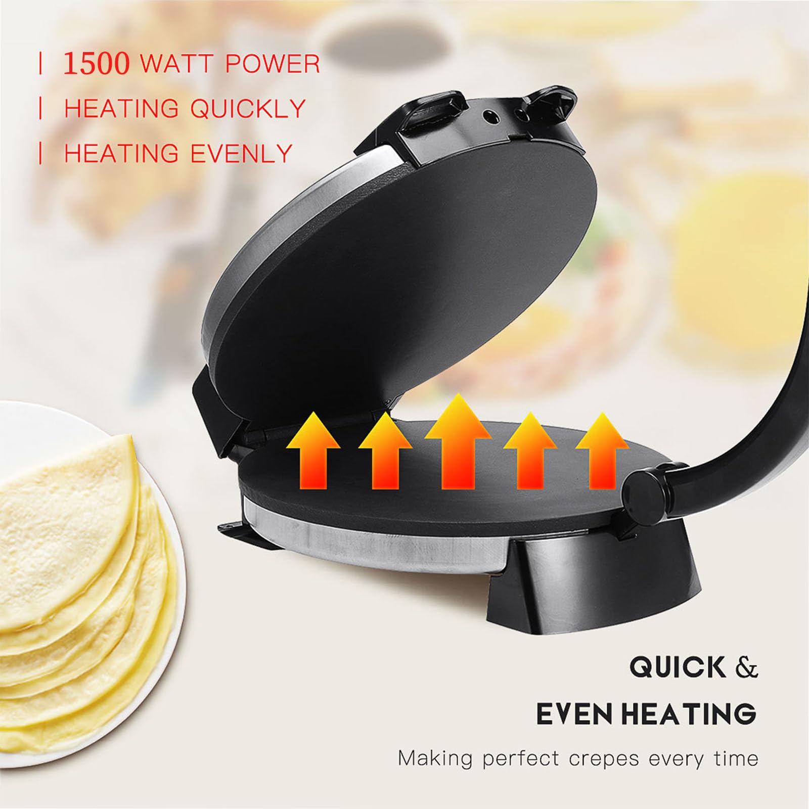 Electric Tortilla Press, Roti Maker Electric Indian Electric Tortilla Maker 10 Inch Electric Flour Tortilla Maker Quesadilla Maker, Double-sided Heating, Non-stick Coating