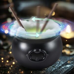 Halloween Decorations Indoor - Magic Auto Stirring Mixing Witches Cauldron Halloween Decor with 4 Light Strings - Black Plastic Witch Bowl Hocus Pocus Party Decoration for Table Home Kitchen Room