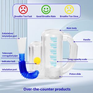 Incentive Spirometer (blue03) for Adult Breathing Exercise Device for Lungs Deep Breathing Trainer 5000ml Volume Measurement