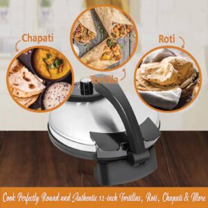 Electric Tortilla Press, Roti Maker Electric Indian Electric Tortilla Maker 10 Inch Electric Flour Tortilla Maker Quesadilla Maker, Double-sided Heating, Non-stick Coating