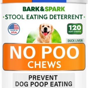 BARK&SPARK No Poo Chews for Dogs - Coprophagia & Stool Eating Deterrent with Probiotics, Digestive Enzymes & Breath Aid Support - Stop Dog Poop Eating - Made in USA - 120 Soft Chews - Duck Liver