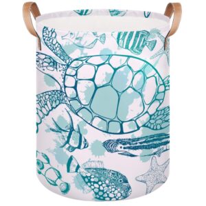 llcxcsi large laundry hamper basket, round collapsible storage organizer bin for kids, boys, nursery, closet, bedroom, playroom, toys, dirty clothes, 16" w x 20" h (sea turtle ocean theme)