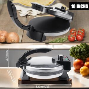 Roti Maker Machine 10 Inch Stainless Steel Electric Roti Maker Non-Stick Maquina Para Hacer Tortilla Press with Handle and Temperature Adjustment