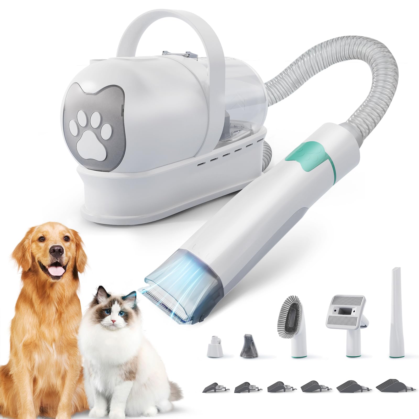 8VR Dog Grooming Kit, Pet Grooming Vacuum with Pet Clipper Nail Grinder, Dog Hair Vacuum with 6 Pet Grooming Tools for Dogs Cats Shedding Grooming