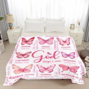 Butterfly Bible Verse Blanket, Inspirational Scripture Religious Gifts for Christian, Warm Soft Flannel Bible Throw for Bed Sofa Decoration 50"x60" for Teen