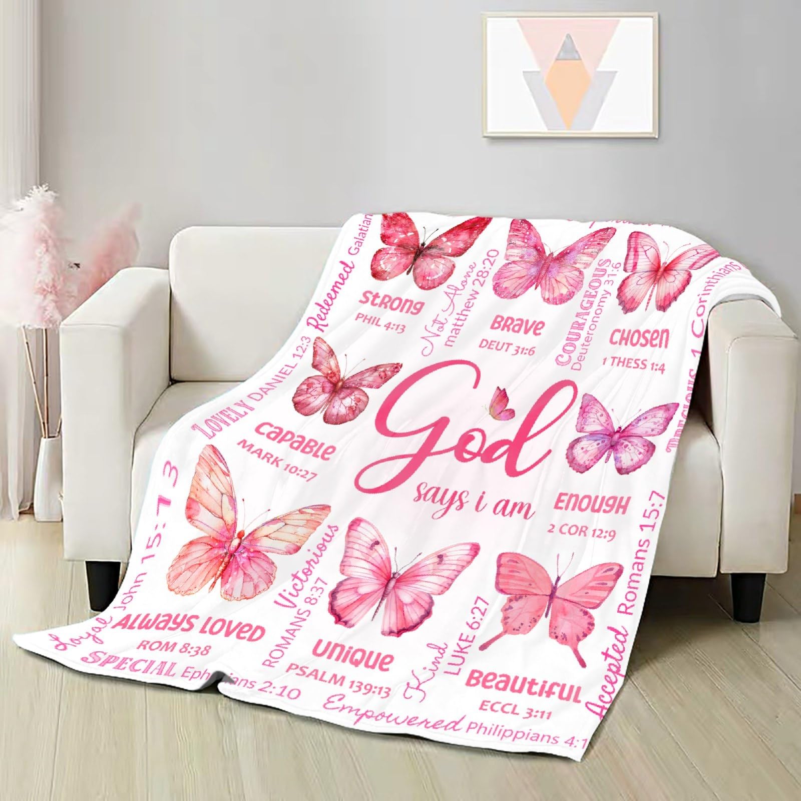 Butterfly Bible Verse Blanket, Inspirational Scripture Religious Gifts for Christian, Warm Soft Flannel Bible Throw for Bed Sofa Decoration 50"x60" for Teen