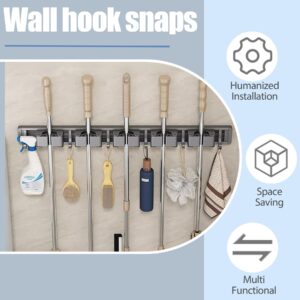 Broom Holder,Broom Hanger Wall Mount,Mop and Broom Holder Wall Mount,Removable and Adjustable Broom Holder Wall Mount,Non-Slip and Waterproof,Suitable for Home Kitchen Garage. (Grey)