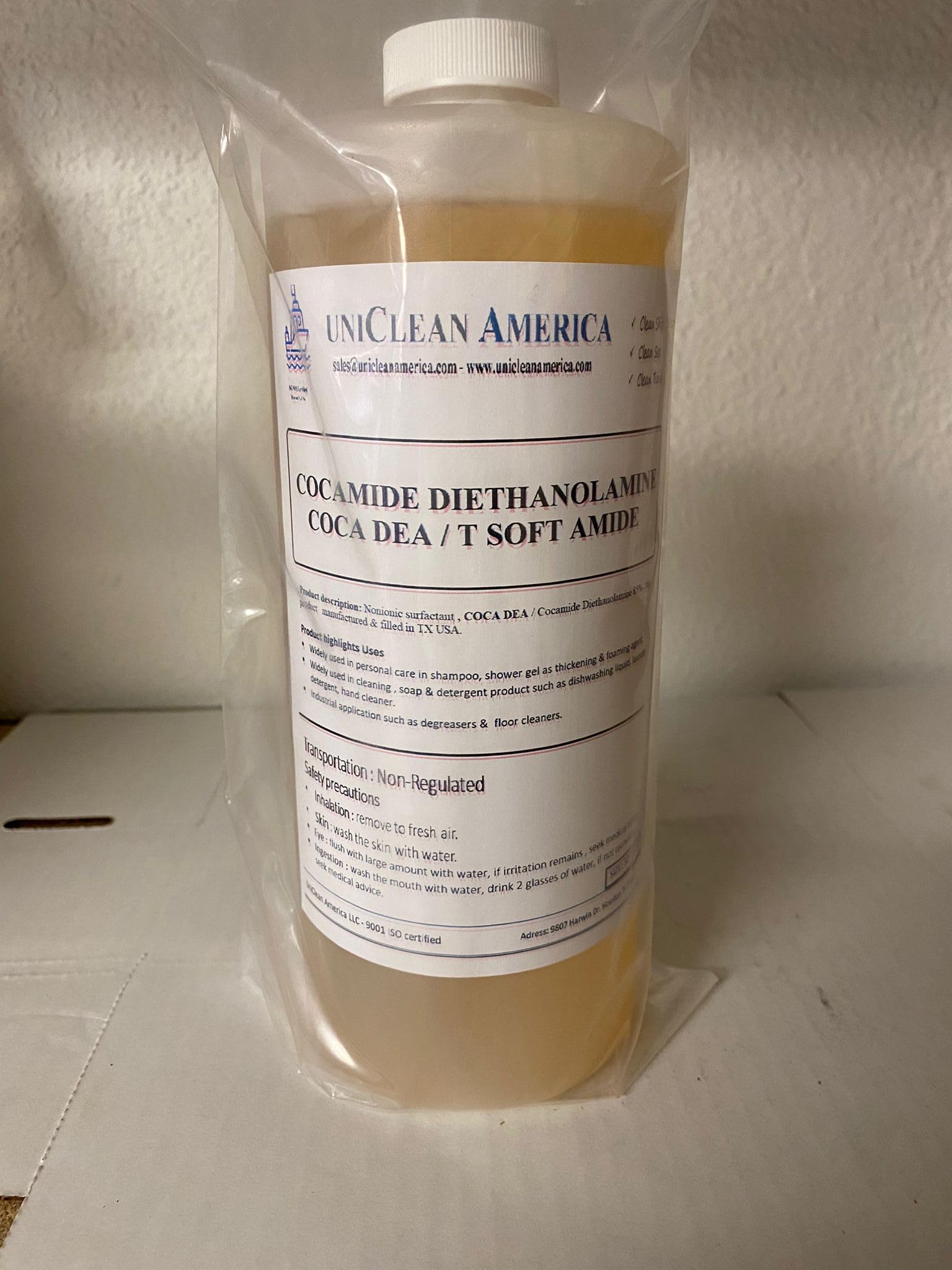 Cocamide Diethanolamine - COCA DEA - Cocamide DEA 85% - UniClean America - Made in USA - Size: 16 fl oz