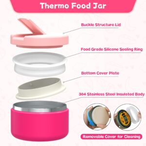 Kids Bento Lunch Box with 8oz Soup Thermo, Kids Leakproof Lunch Food Containers with 4 Compartment, Kids Insulated Hot Food Jar with Lunch Bag for School, Trvael (Pink)