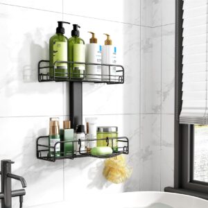 Kitstorack Hanging Shower Caddy - Adjustable Shower Organizer with Soap Dish Rustproof Stainless Steel Shelf & Aluminum Spine No Drilling Shower Shelves for Bathroom Organizers and Storage