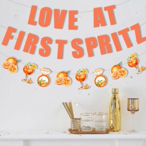 Love at First Spritz Banner Garland Sweet Orange Cocktail Bridal Shower Citrus Party Decor Mimosa Bridal Shower Spritz Bar Decor for Women Carnival Bridal Shower Bachelorette Wedding Party Supplies