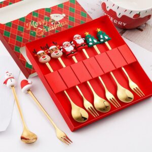 Christmas Cutlery Set, Stainless Steel Christmas Tree Tea Spoon for Home, Creative Christmas Coffee Spoons Forks Set, Christmas Dessert Spoon Ideal Gift for Kid Friend