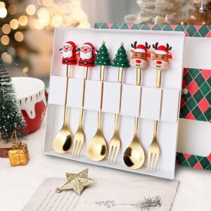 Christmas Cutlery Set, Stainless Steel Christmas Tree Tea Spoon for Home, Creative Christmas Coffee Spoons Forks Set, Christmas Dessert Spoon Ideal Gift for Kid Friend