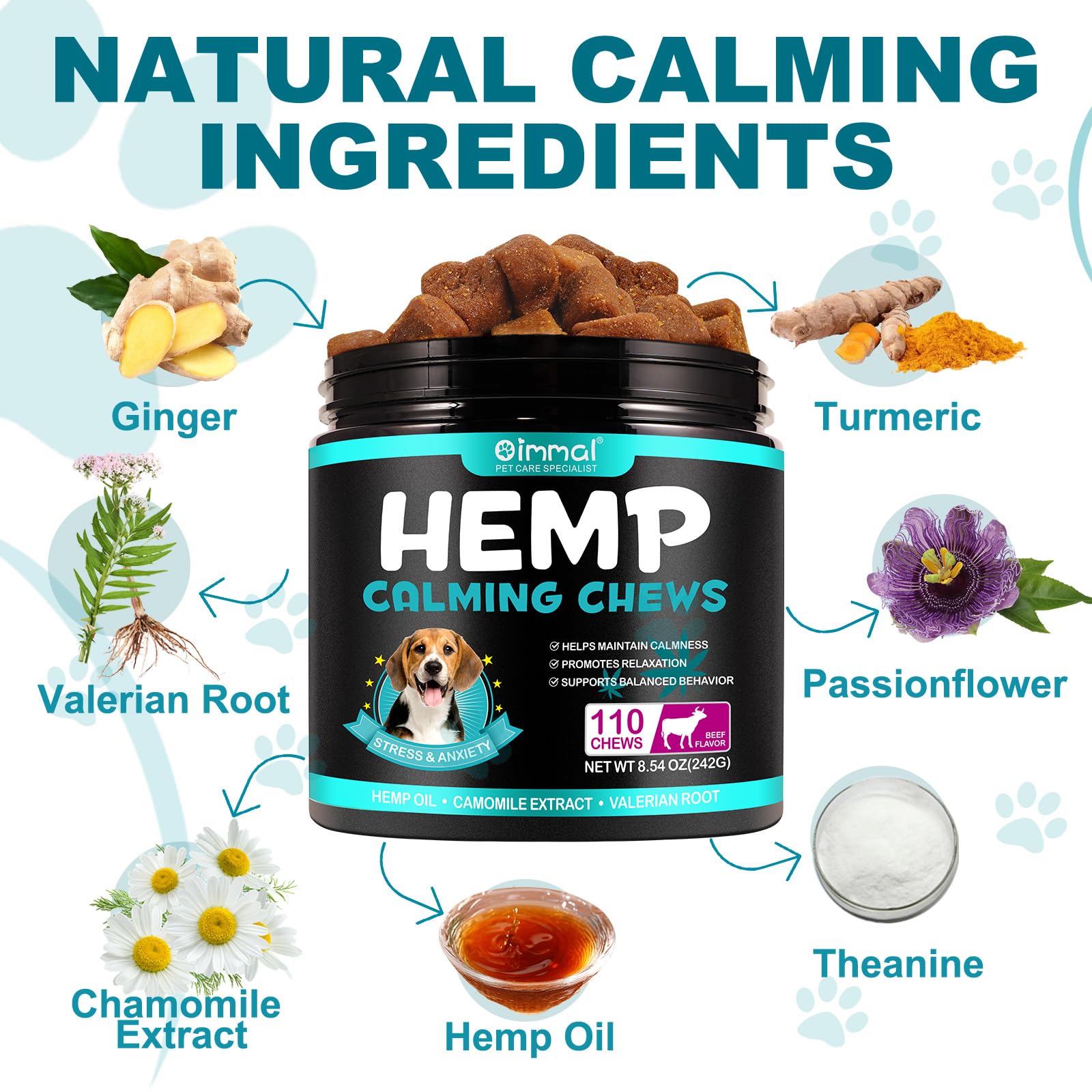 Hemp Calming Chews for Dogs 110 Count (8.54 oz), Beef Flavored Dog Calming Chews, Helps with Dog Anxiety, Separation, Barking, Stress Relief, Sleep Calming Aid, for All Breeds & Sizes