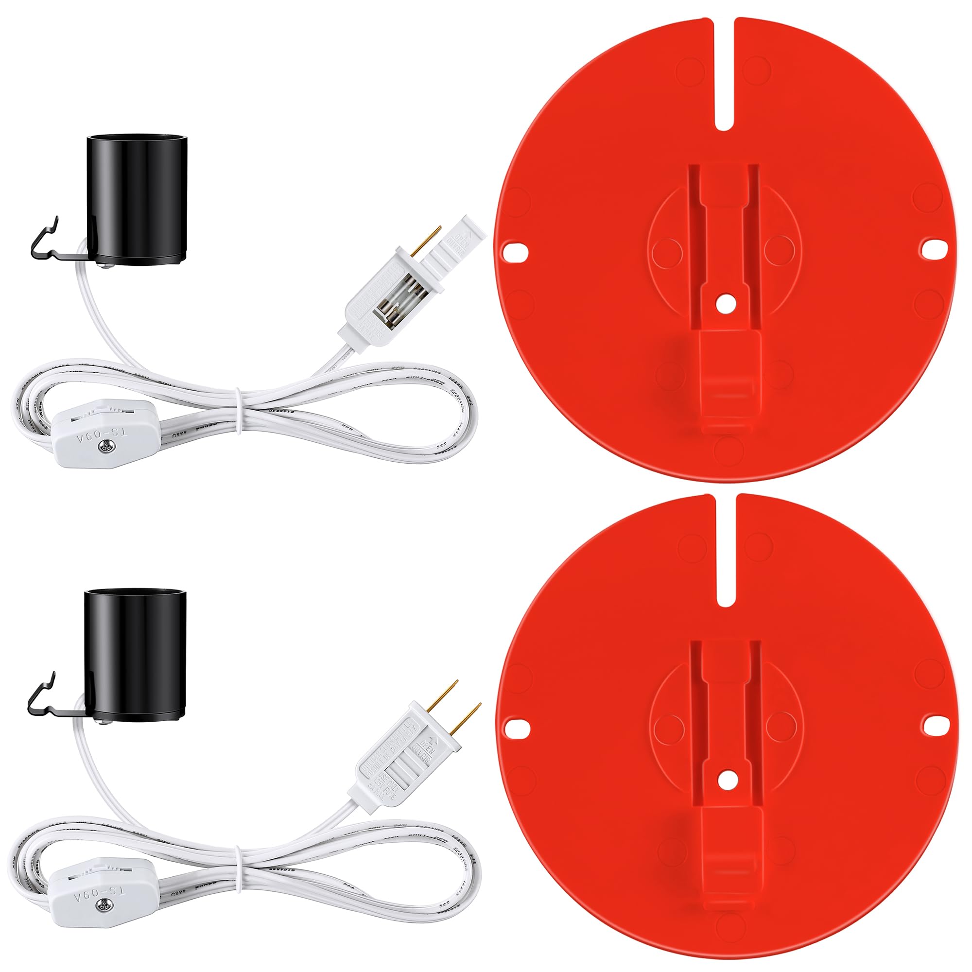 Meonum Blow Mold Light Kit Replacement for MB48, E26 E27 Medium Base Single Light Cord Kit w/Switch, for Blow Mold Plastics Indoor Outdoor Halloween Christmas Village House Decor(2 Pack,Red)