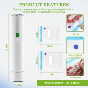 Vacuum Sealer for Food - Cordless Handheld Food Vacuum Saver with 10 Pcs Sealer Bags, Vacuum Sealer Machine for Food Preservation & Fresh - White