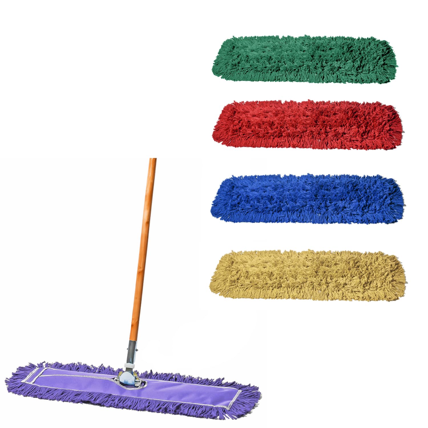 24 Inch Purple Dust Mop with Wood Handle and 24 Inch Dust Mop Refill Bundle - 1 Mop Sets and 4 Refills