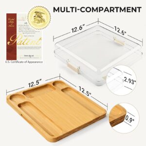 Combler Charcuterie Boards, Bamboo Charcuterie Board with Lid, Cheese Board with Buckle Locking, Sauce Grooves, Cutting Boards for Kitchen, House Warming Gifts New Home, Gifts for Women