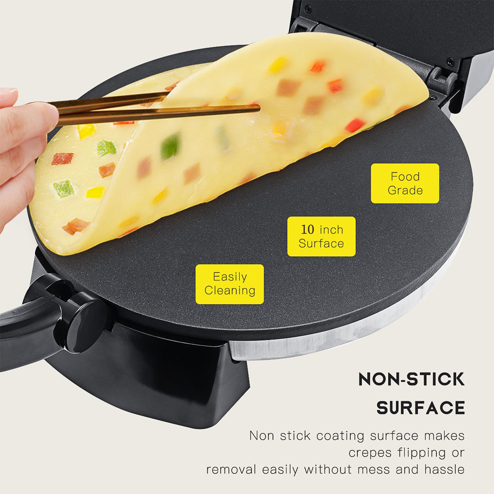 Electric Tortilla Press, Roti Maker Electric Indian Electric Tortilla Maker 10 Inch Electric Flour Tortilla Maker Quesadilla Maker, Double-sided Heating, Non-stick Coating