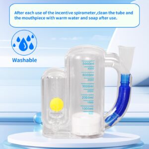 Incentive Spirometer (blue03) for Adult Breathing Exercise Device for Lungs Deep Breathing Trainer 5000ml Volume Measurement