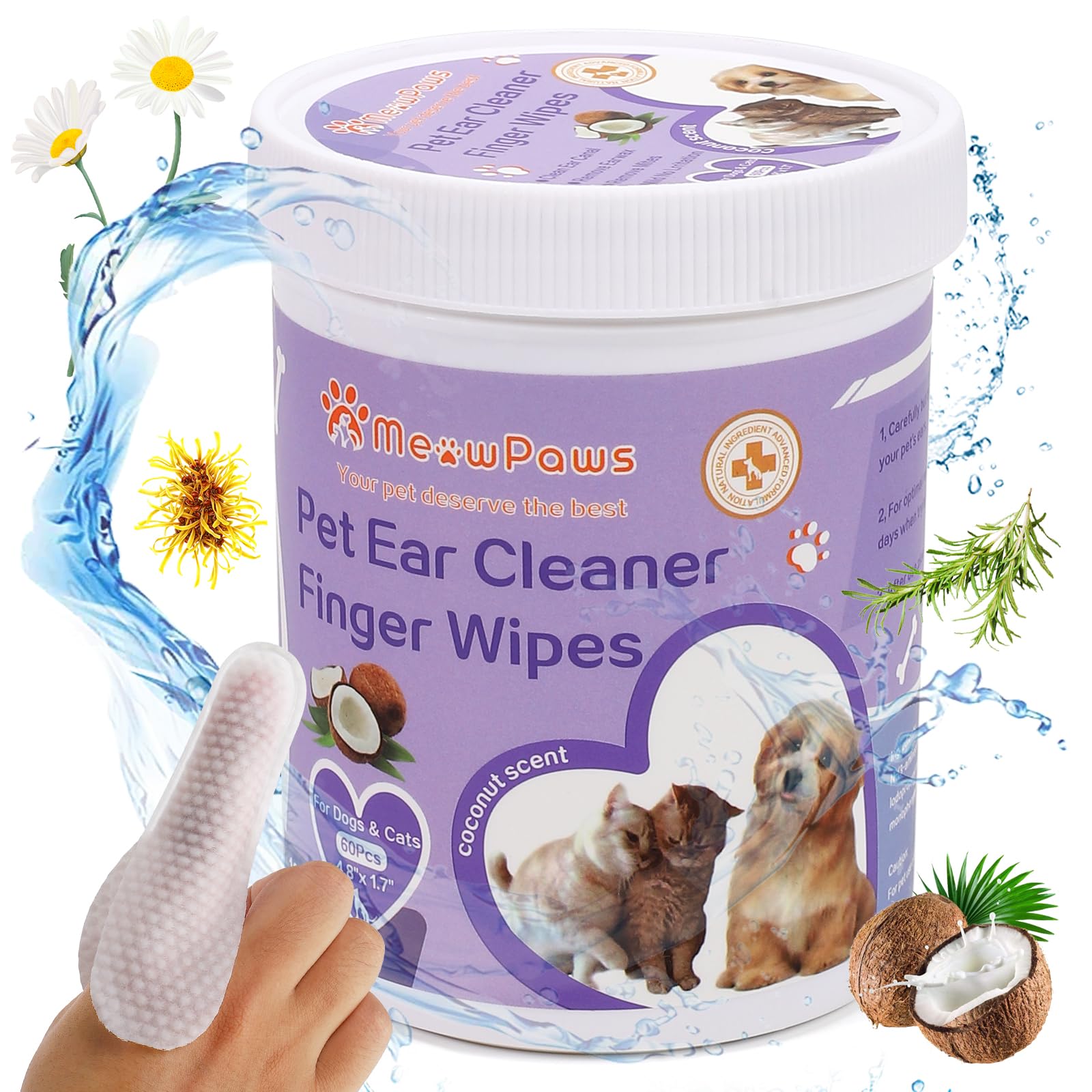 MeowPaws Dog Teeth Cleaning Wipes and Ear Wipes 240 Counts Gift Packaging, Pet Dental Finger Wipes for Dogs and Pet Ear Cleaner Finger Wipes, Gently Remove Ear Wax and Reduces Plaque, Freshen Breath