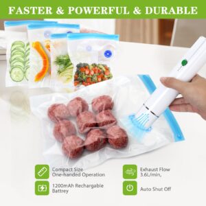 Vacuum Sealer for Food - Cordless Handheld Food Vacuum Saver with 10 Pcs Sealer Bags, Vacuum Sealer Machine for Food Preservation & Fresh - White