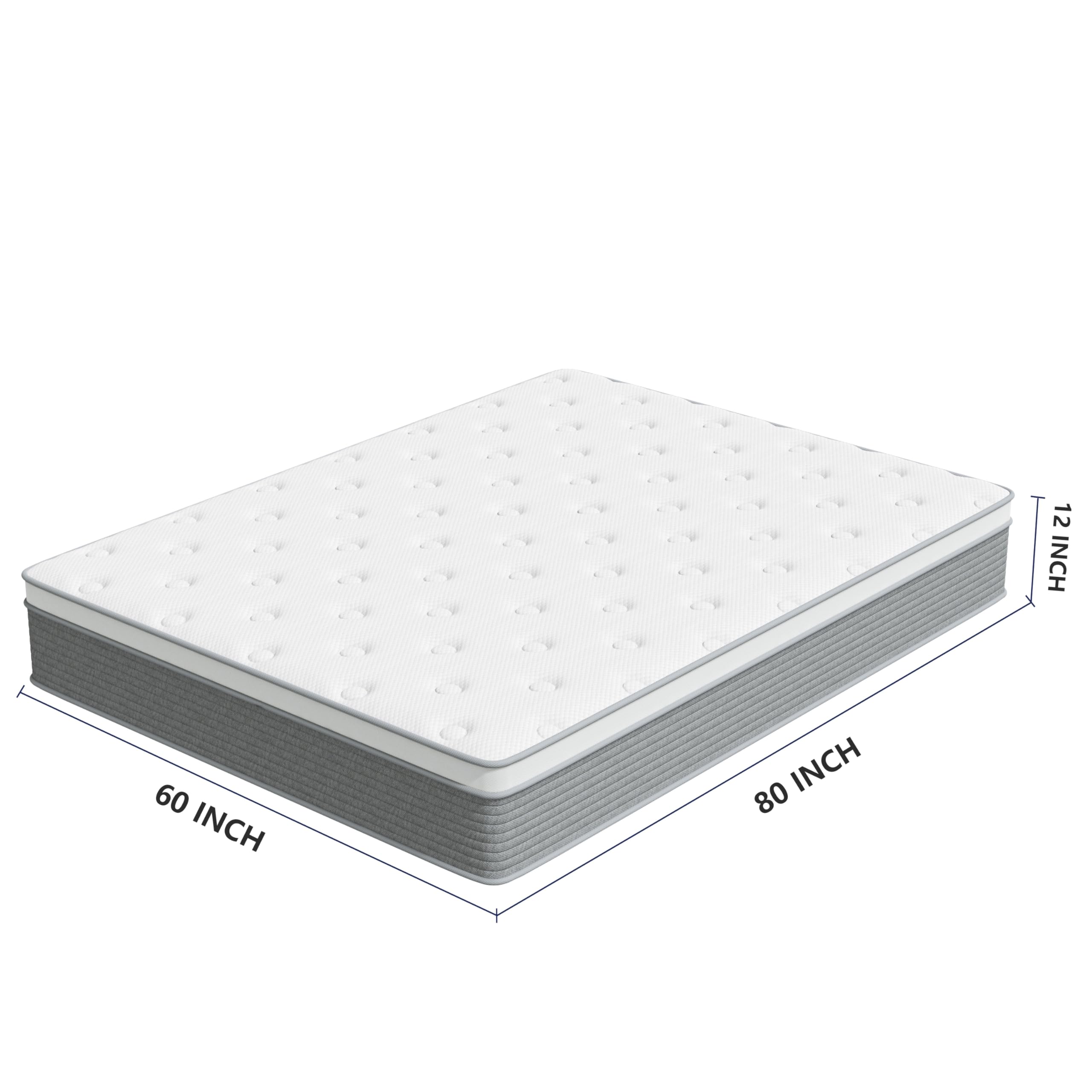 Queen Mattress, 12 Inch Queen Size Mattress Hybrid Design Memory Foam Queen Mattress in a Box for Cooling Sleep Pressure Relief Supportive Fiberglass Free