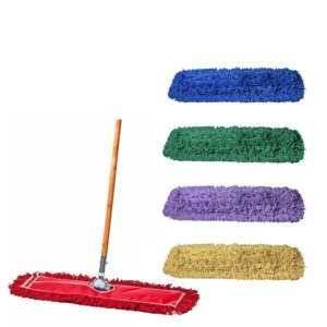 24 inch red dust mop with wood handle and 24 inch dust mop refill bundle - 1 mop sets and 4 refills