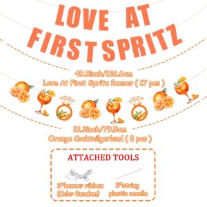 Love at First Spritz Banner Garland Sweet Orange Cocktail Bridal Shower Citrus Party Decor Mimosa Bridal Shower Spritz Bar Decor for Women Carnival Bridal Shower Bachelorette Wedding Party Supplies