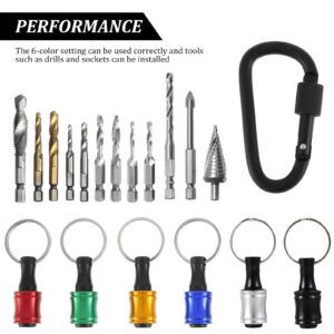 TKSDWBLTY 18Pcs 1/4inch Hex Shank Bit Holder Portable Socket Drill Bit Holder Quick Change Aluminum Alloy Long and Short Drill Bit Holder Extension Bar Keychain Drill Bit Holder for Drill Bit