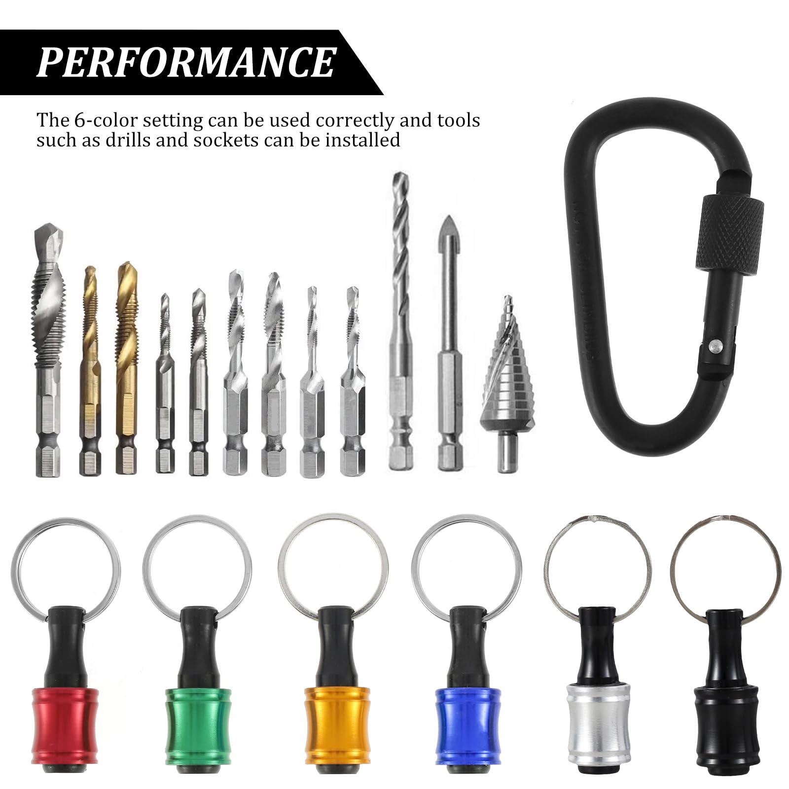 TKSDWBLTY 18Pcs 1/4inch Hex Shank Bit Holder Portable Socket Drill Bit Holder Quick Change Aluminum Alloy Long and Short Drill Bit Holder Extension Bar Keychain Drill Bit Holder for Drill Bit