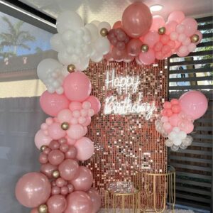 Dusty Pink and Gold Confetti Balloons,12 Inch Retro Pink Baby Pink Metallic Gold Ivory White and Confetti Princess Balloons for Girl Birthday Wedding Baby Shower Bridal Graduation Party Decoration