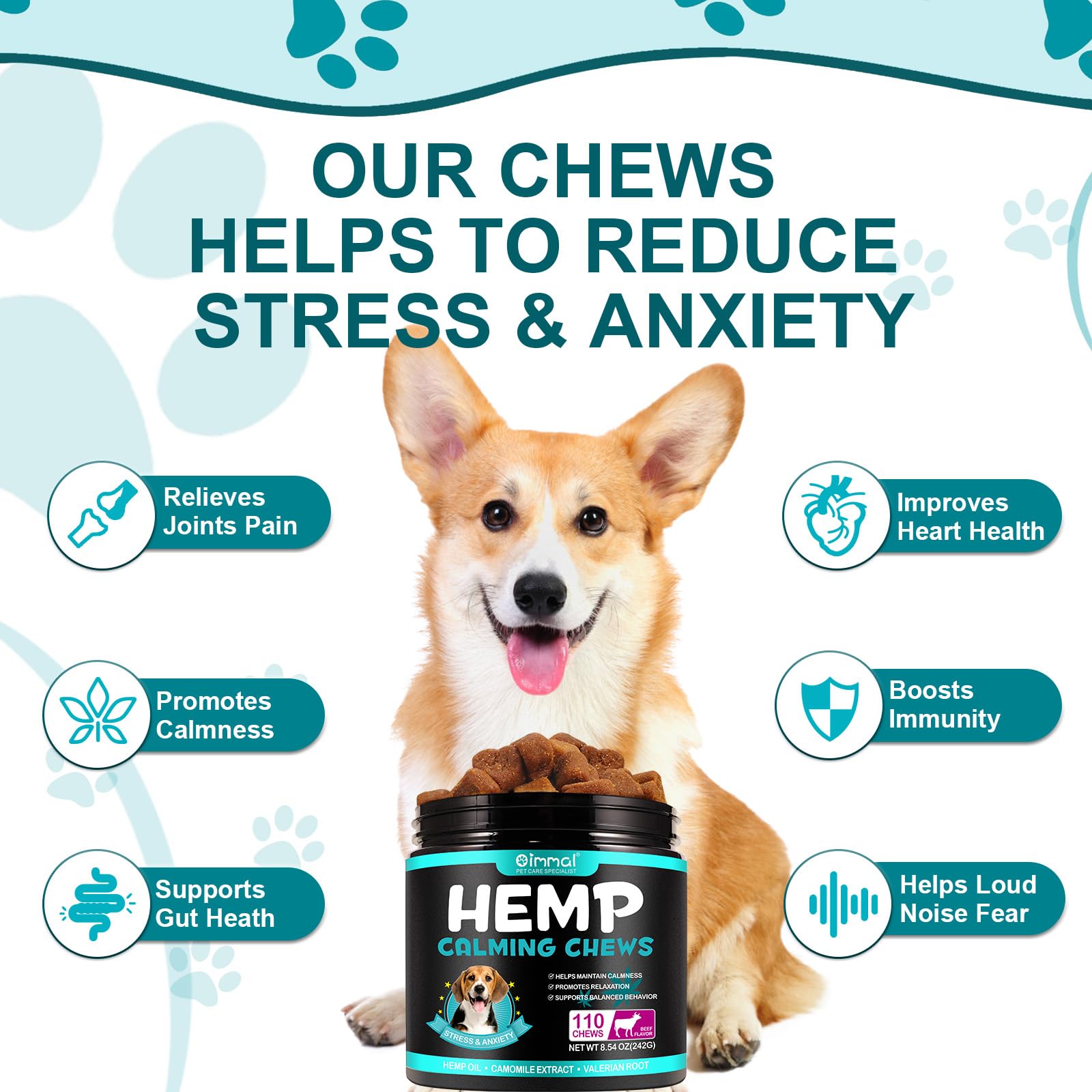 Hemp Calming Chews for Dogs 110 Count (8.54 oz), Beef Flavored Dog Calming Chews, Helps with Dog Anxiety, Separation, Barking, Stress Relief, Sleep Calming Aid, for All Breeds & Sizes