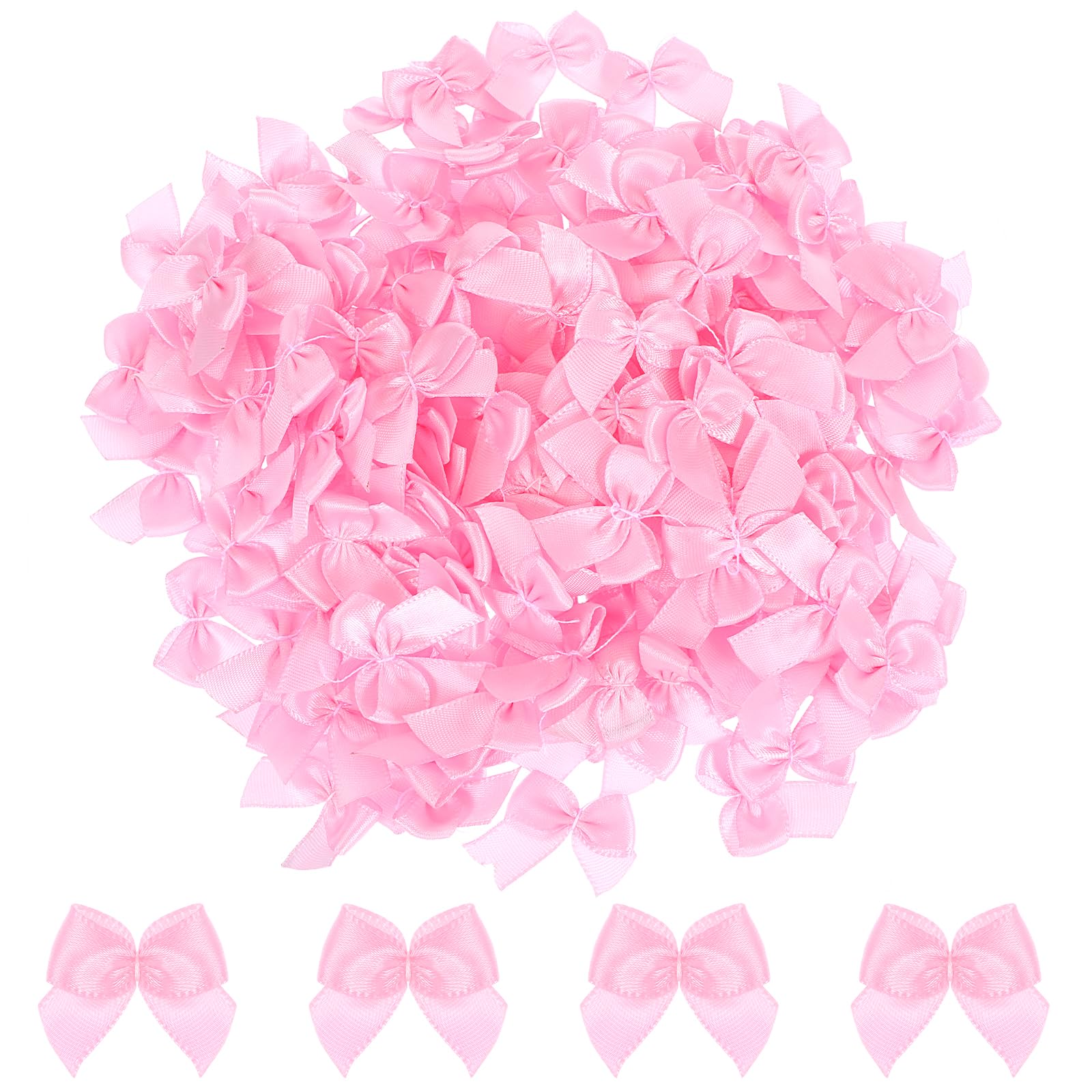 300Pcs Mini Ribbon Bows 1 Inch Small Pink Bows for Crafts Pink Satin Bow Flowers Pre-Tied Small Craft Bows Ribbon Satin Bows Mini Pink Bows for Crafts DIY Sewing Scrapbooking Wedding and Gift Wrapping