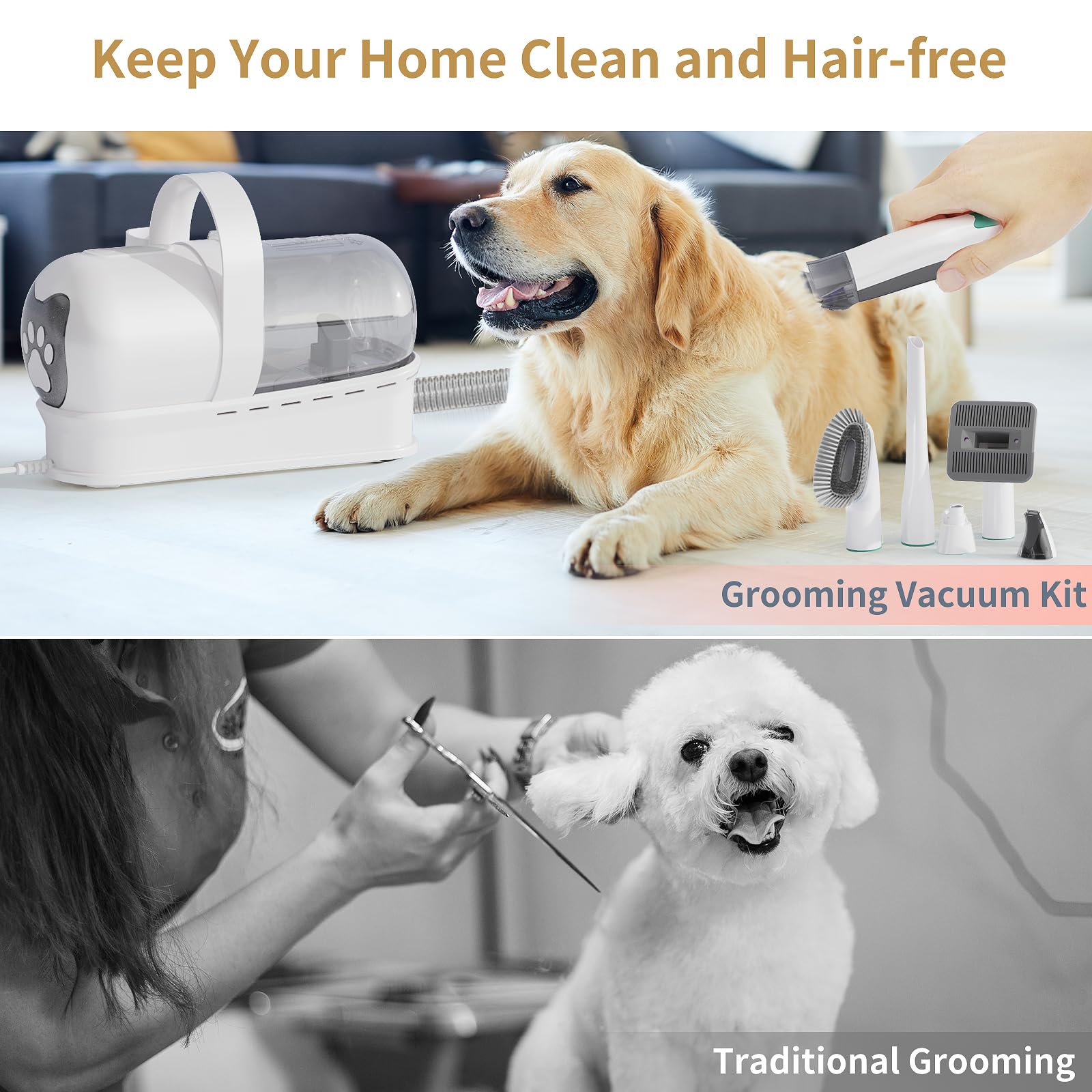 8VR Dog Grooming Kit, Pet Grooming Vacuum with Pet Clipper Nail Grinder, Dog Hair Vacuum with 6 Pet Grooming Tools for Dogs Cats Shedding Grooming