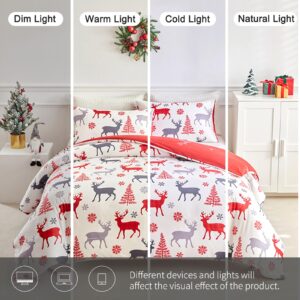 Rvciby Christmas Reindeer Duvet Cover Full Size,Soft and Breathable Microfiber Xmas Trees Pattern Printed Bedding Set,3 Pieces,1 Duvet Cover with Zipper Closure & Corner Ties and 2 Pillow Shams