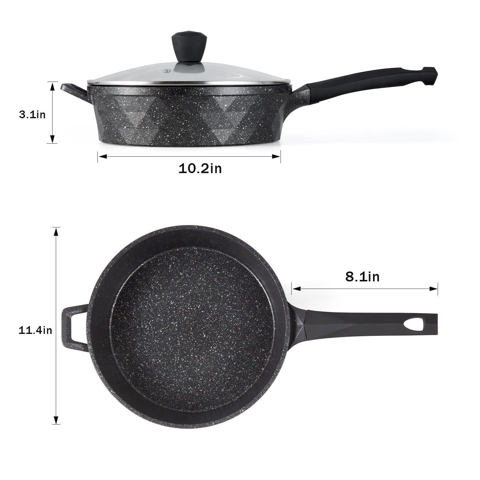 Toutrop Nonstick Deep Saute Pan with Lid 5 Quarts, 12 Inch Large Frying Pan, Granite Stone Non Stick Cooking Pan, Compatible with All Stovetops, PFOA Free