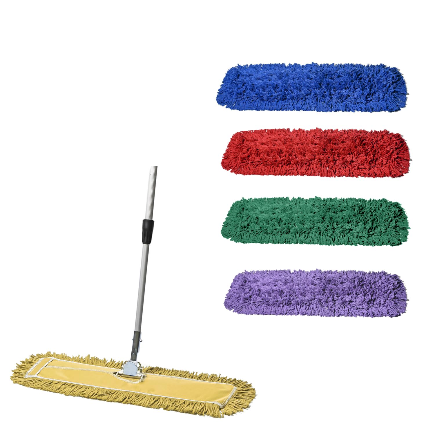 24 Inch Yellow Dust Mop with Metal Handle and 24 Inch Dust Mop Refill Bundle - 1 Mop Sets and 4 Refills