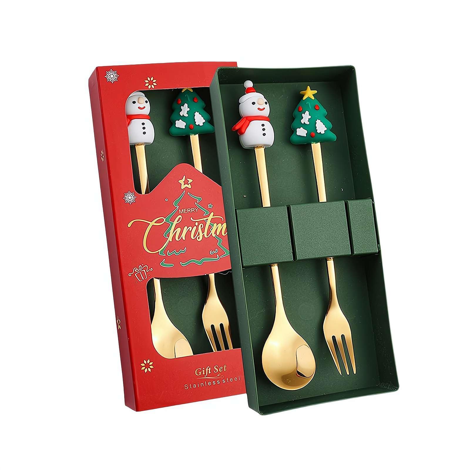 Christmas Cutlery Set, Stainless Steel Christmas Tree Tea Spoon for Home, Creative Christmas Coffee Spoons Forks Set, Christmas Dessert Spoon Ideal Gift for Kid Friend