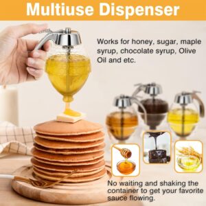 Honey Dispenser No Drip Glass, Maple Syrup Dispenser, Honey Jar with Stand, 8 oz Beautiful Honey Comb Shaped Honey Pot, Perfect Bee Decoration for Home Kitchen