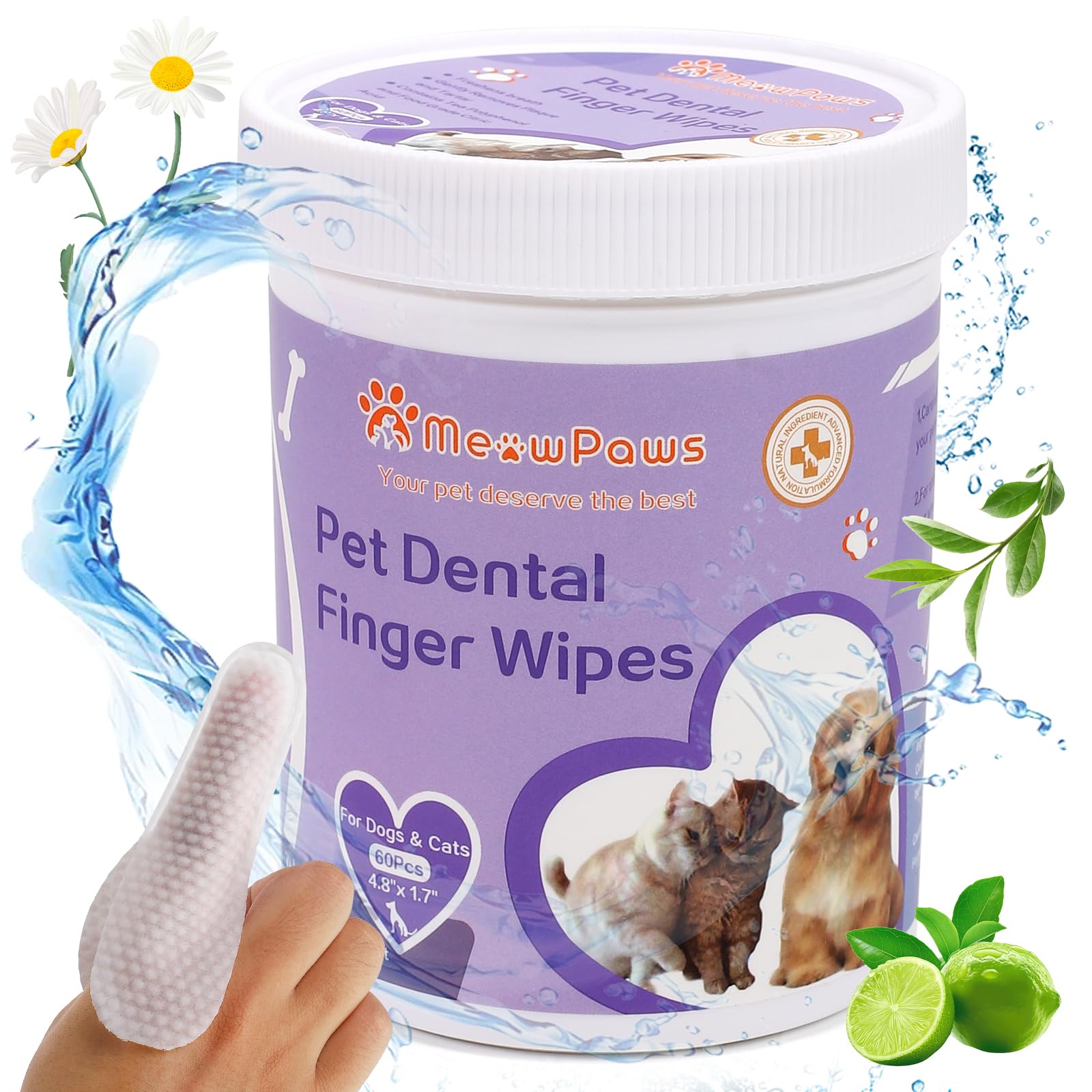 MeowPaws Dog Teeth Cleaning Wipes and Ear Wipes 240 Counts Gift Packaging, Pet Dental Finger Wipes for Dogs and Pet Ear Cleaner Finger Wipes, Gently Remove Ear Wax and Reduces Plaque, Freshen Breath