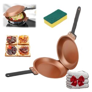 ofucab flipmaster pancake pan,double-sided non-stick pancake maker,reversible pan pancake maker steel flip fry pan,folding breakfast frying pan for breakfast making,pancakes, omelettes (brown)