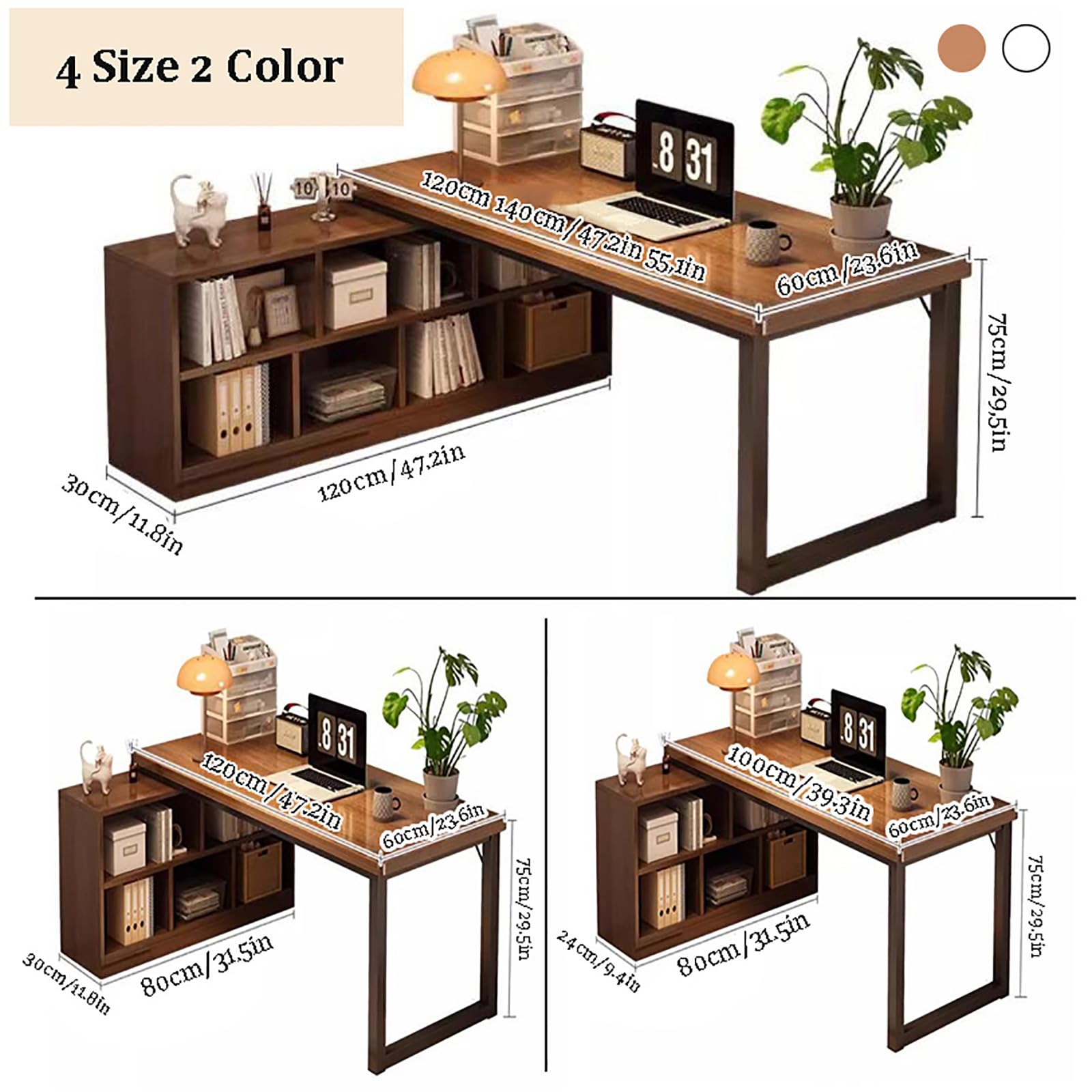 JIXDILO Modern L Shaped Desk with Shelves,Reversible L Shaped Computer Desk,Corner Computer Desk with File Cabinet,Workstation Executive Desk for Home Office(120x80x75cm(47x31x30inch), Wood)