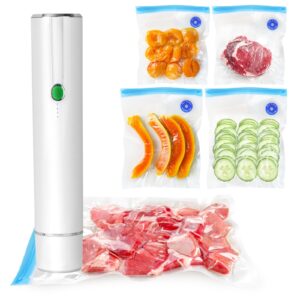 vacuum sealer for food - cordless handheld food vacuum saver with 10 pcs sealer bags, vacuum sealer machine for food preservation & fresh - white