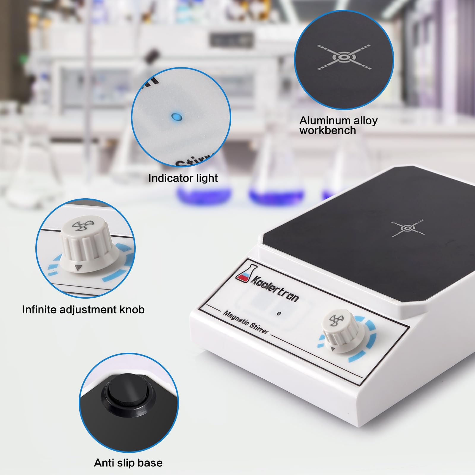 Koolertron 3000 RPM Magnetic Stirrer with 3 PCS Stir Bar and Stir Bar Retriever,Magnetic Stir Plate with Brushless DC Motor,Max Capacity 3000ml(No Heating)