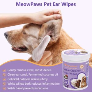 MeowPaws Dog Teeth Cleaning Wipes and Ear Wipes 240 Counts Gift Packaging, Pet Dental Finger Wipes for Dogs and Pet Ear Cleaner Finger Wipes, Gently Remove Ear Wax and Reduces Plaque, Freshen Breath