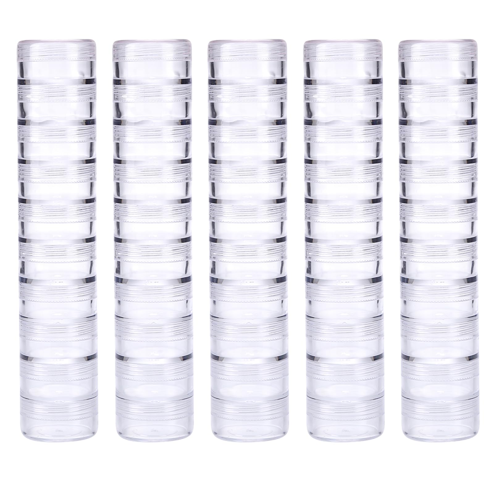 BAOFALI 50 PCS Stackable Plastic Containers, Clear Storage Box Round Organizer Jars for Beads, Buttons, DIY Art CraftJewelry Nail Accessory (919x3.5cm/ 7.5X.5inch)