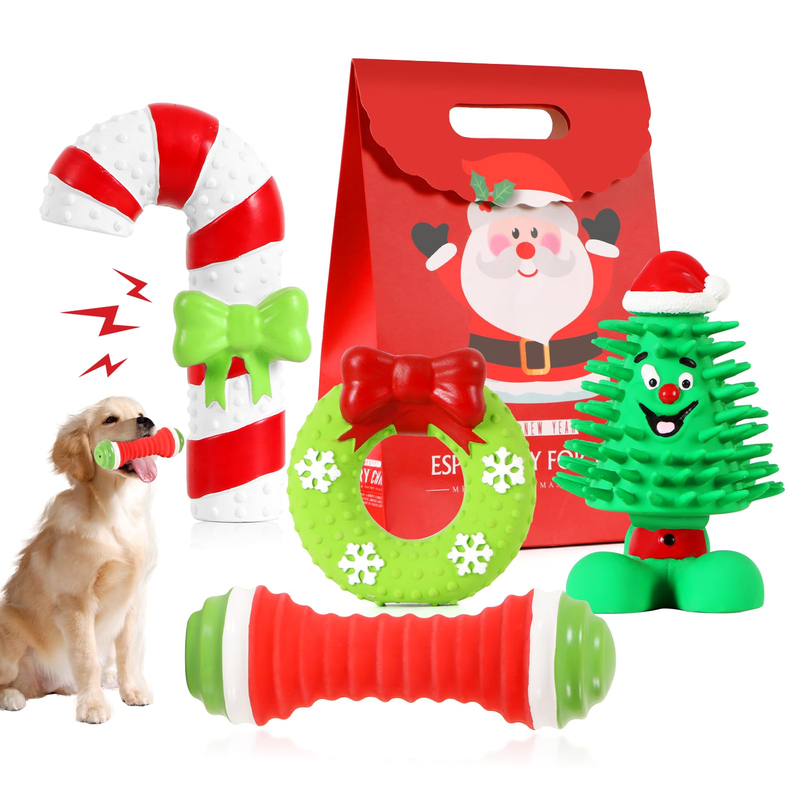 BUY IT ONCE Christmas Dog Toys Bundle, Interactive Dog Christmas Toys, Durable Squeaky Dog Chew Toys for Small and Medium Dogs, 4 Pcs Set for Holiday Fun, Mental Stimulation & Festive Play