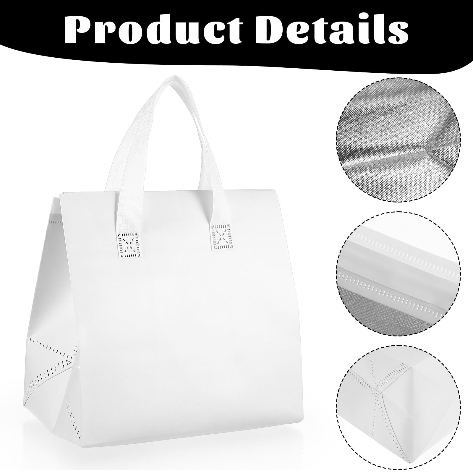 Ubamdom 20 Pack Insulated Take Away Bags, Small Insulated Cooler Bag Grocery Bags, Insulated Grocery Bag for Hot&Cold Food, Food Delivery, 9.5 x 9.5 x 6 Inches(White)