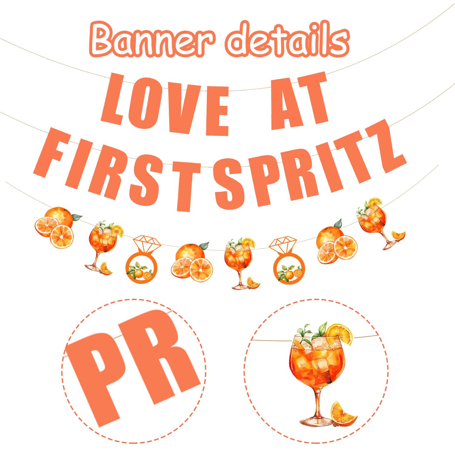 Love at First Spritz Banner Garland Sweet Orange Cocktail Bridal Shower Citrus Party Decor Mimosa Bridal Shower Spritz Bar Decor for Women Carnival Bridal Shower Bachelorette Wedding Party Supplies